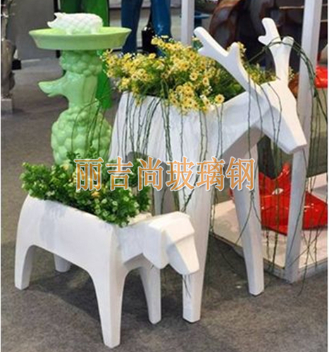 玻璃钢雕塑花盆梅花鹿花器